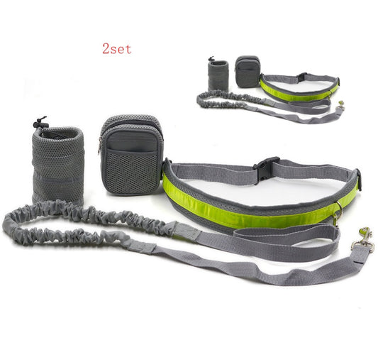 Hands-free dog leash with adjustable strap for outdoor activities