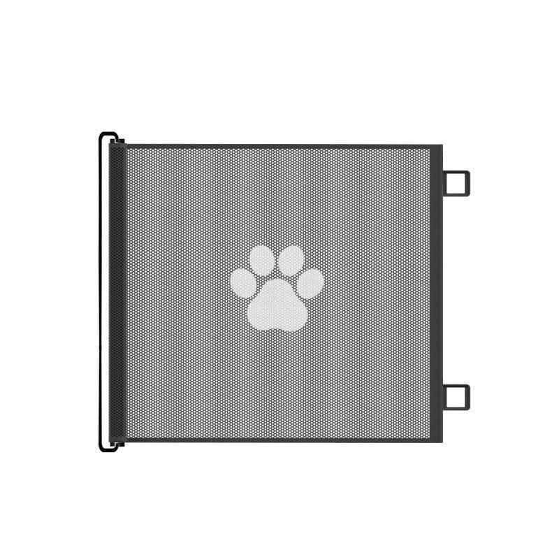Black mesh screen with a white paw print design adjustable retractable cat gate partition for pet safety