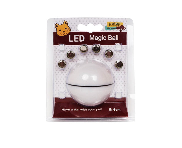 LED Magic Ball packaging with pet toy on a white background