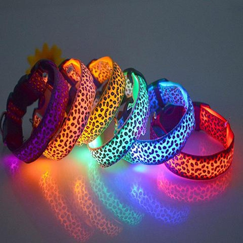 Multiple colours nylon LED dog collar for pets reflective and visible at night