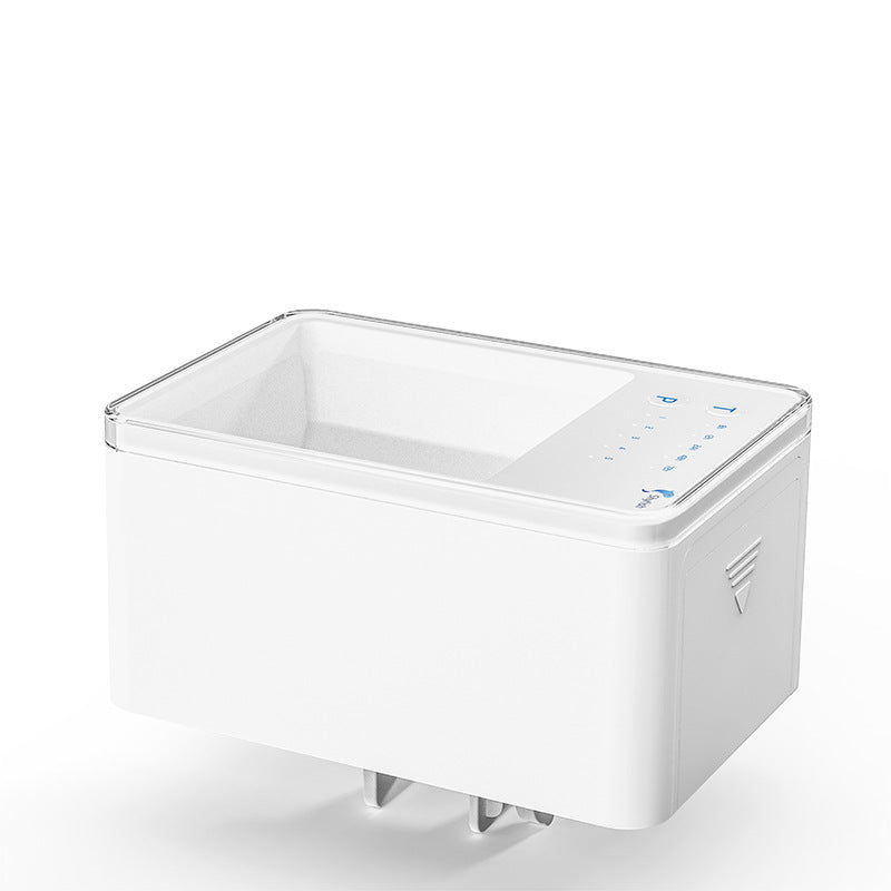 Automatic fish feeder dispensing food into tank