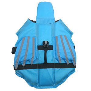Close-up of reflective panel on dog life jacket