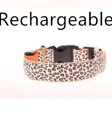 LED Dog Collar Safety Adjustable Nylon Leopard Pet Collar for Night Walks