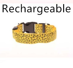 LED Dog Collar Safety Adjustable Nylon Leopard Pet Collar for Night Walks