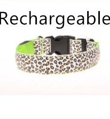 Rechargeable green adjustable LED dog collar with leopard design for safe nighttime walks