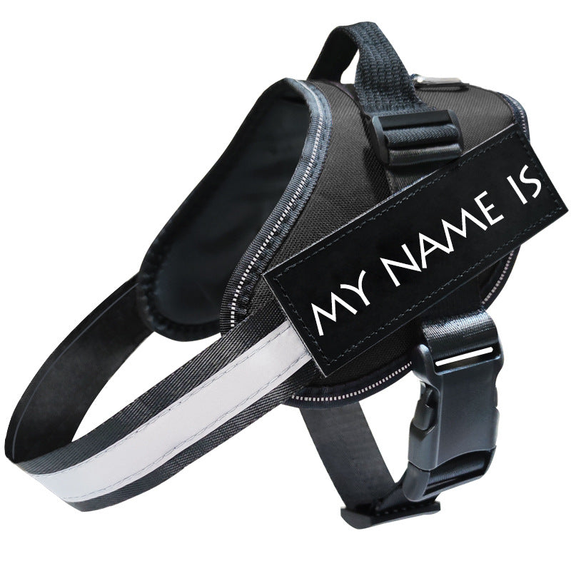 Black dog harness with 'MY NAME IS' tag reflective leash and harness set for dogs safe comfortable daily walks