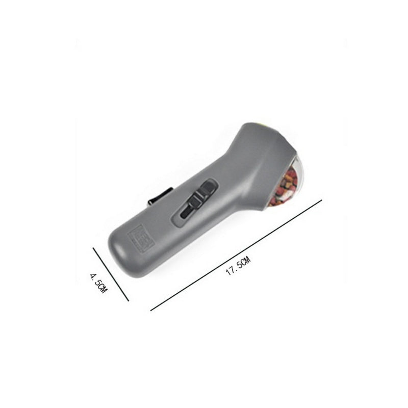 Gray handheld device with measurement lines on a white background