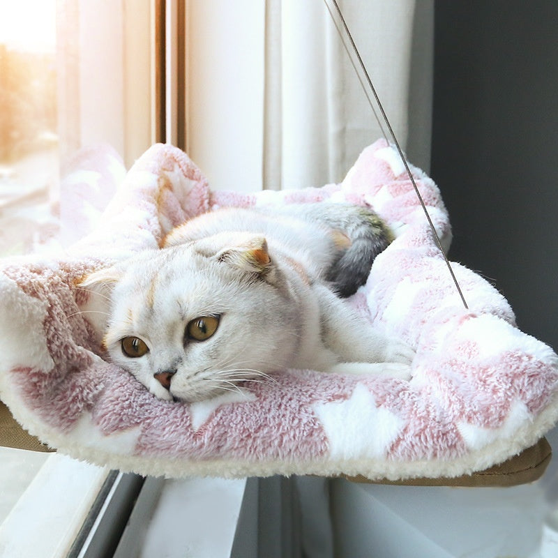 Cat window hammock with strong suction cups for indoor lounging