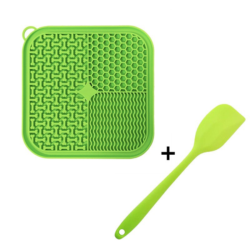 Green Anxiety relief dog feeder mat with textured surface for licking