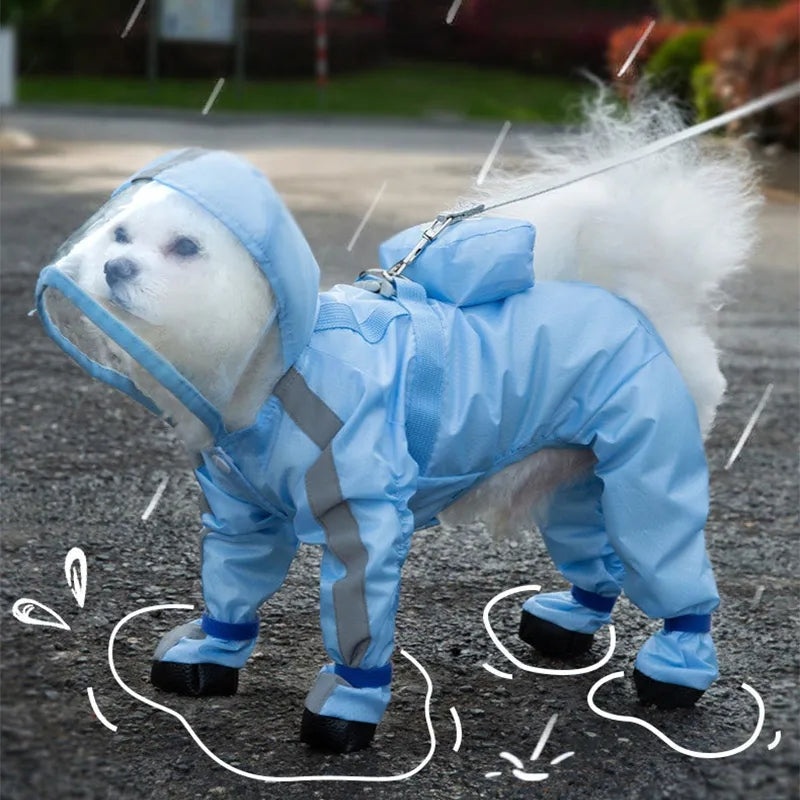 Waterproof full-body dog raincoat with 4-leg coverage for small and medium dogs