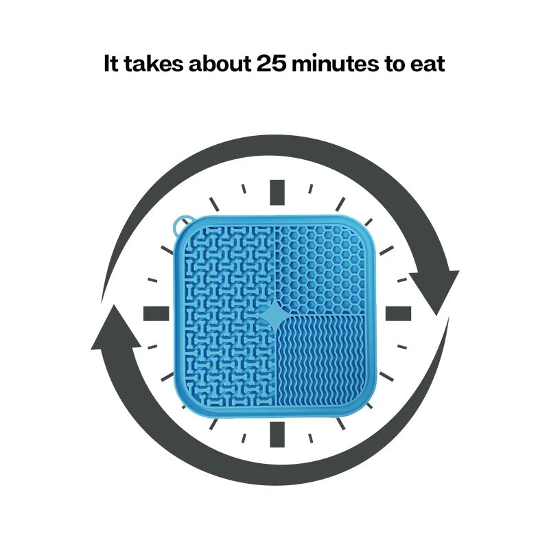 Blue textured mat with a clock outline and text indicating 25 minutes on a white background