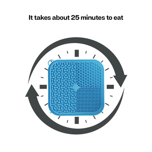 Blue textured mat with a clock outline and text indicating 25 minutes on a white background