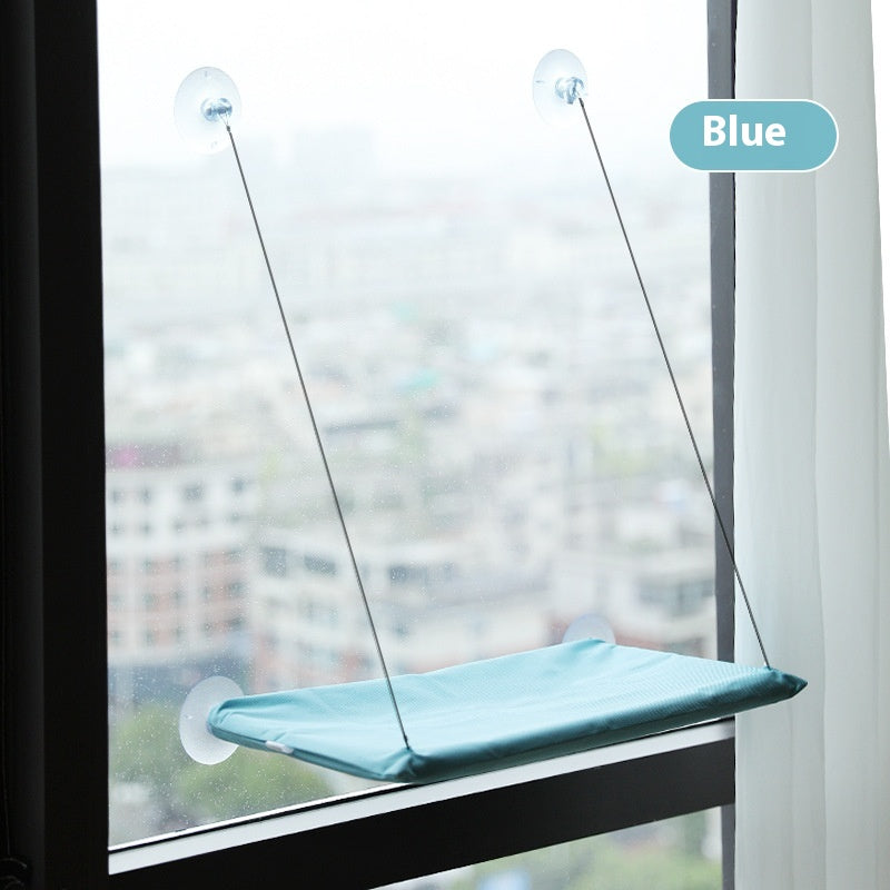 Blue cat hammock with suction cups for indoor window sun lounging