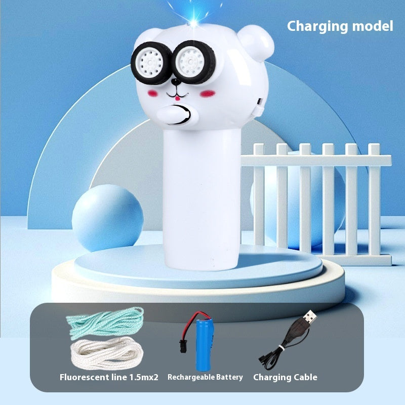 Panda-shaped lamp with charging model and accessories on a blue background