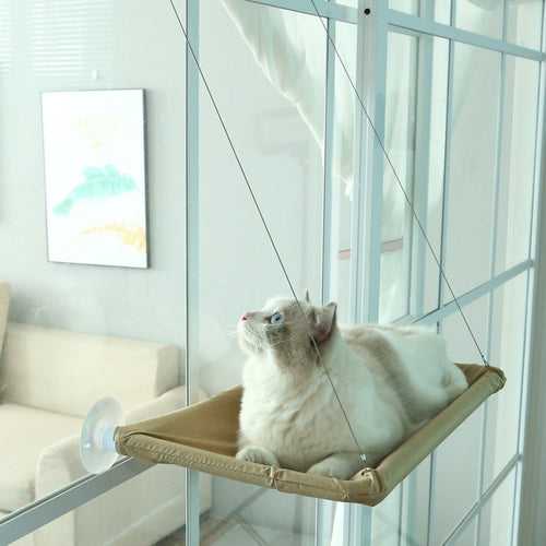 window-mounted indoor cat hammock with strong suction cups for safety