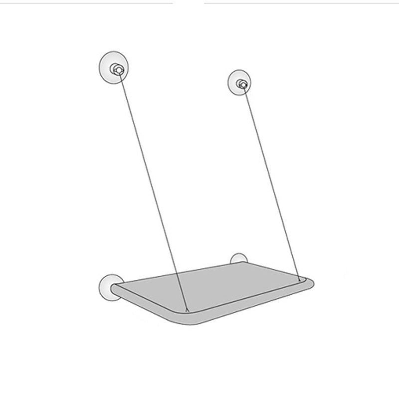 Diagram of a wall-mounted shelf with suction cups on a white background