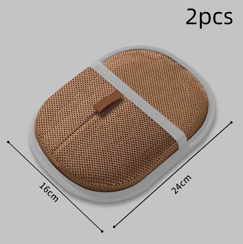 Brown 2 piece Pet hair remover mitt for dogs, cats, and rabbits removes long short and curly fur efficiently