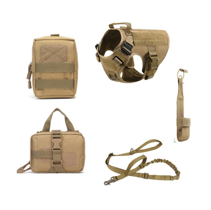 Army green Tactical training dog harness with leash set for strong dogs designed for maximum support and movement
