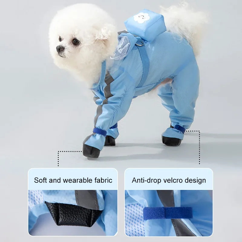 Protective 4-leg dog raincoat keeping pets dry and comfortable