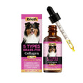 Kriath 5 Types Grass-Fed Collagen for dogs with packaging and dropper bottle on a white background