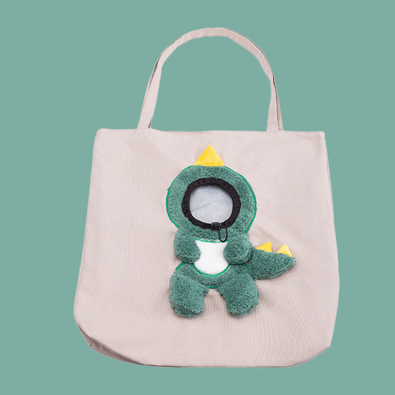 breathable cat tote bag with dinosaur design