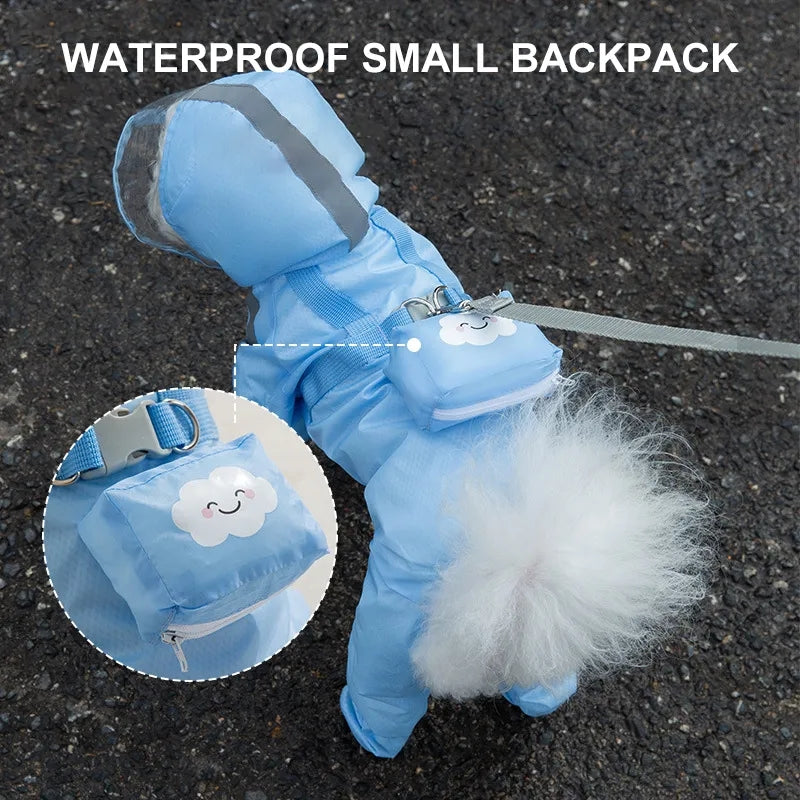 Full-body waterproof dog rain jacket with 4-leg design for rainy weather